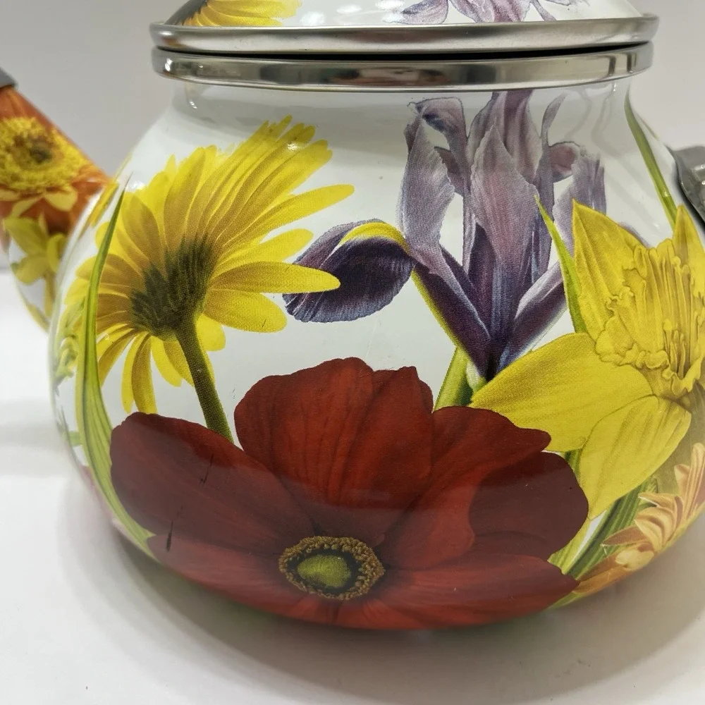 Pioneer Woman 2.3 Quart Enameled Metal Tea Pot Retired Floral Garden Lid Country